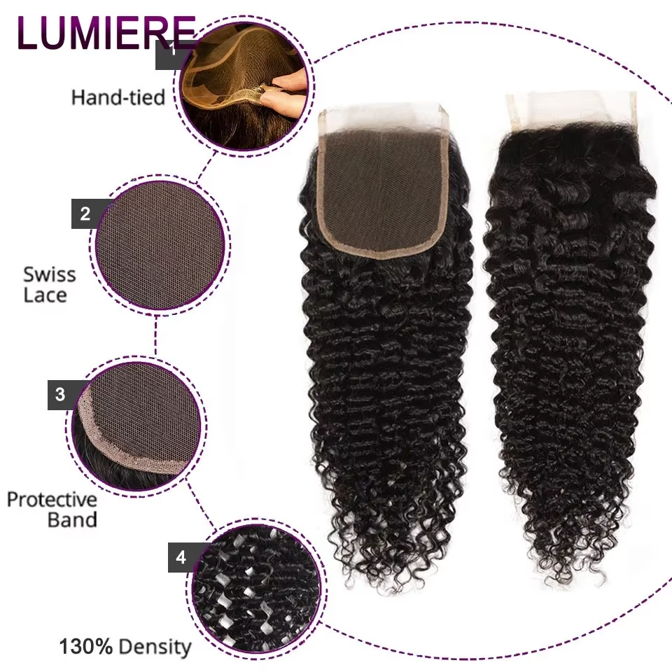 (B2)  Kinky Curly Bundles Human Hair  3 Bundles With 4x4 Closure 100% Unprocessed Brazilian Virgin Remy Hair For Women Natural Black Color
