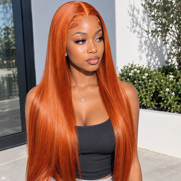 #350 Ginger Straight HD Transparent Lace Front Wigs Pour Femmes Cheveux Humains 