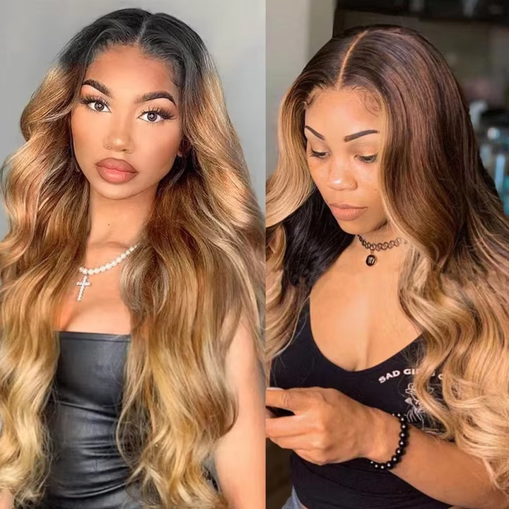 T1B/4/27 Ombre Color Body Wave Human Hair Bundles 4 Bundles 5x5/6x6 Lace Closure Double Weft Hair Extensions Full End Brazilian Virgin Hair