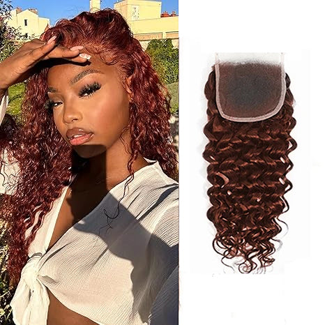 Lumiere #33 Reddish Brown Water Wave 4x4 Lace Closure One Piece For Women