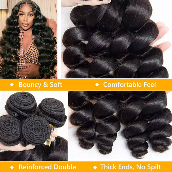 (B2) Loose Wave 4 Bundles  Human Hair  100% Brazilian Raw Human Hair for Women