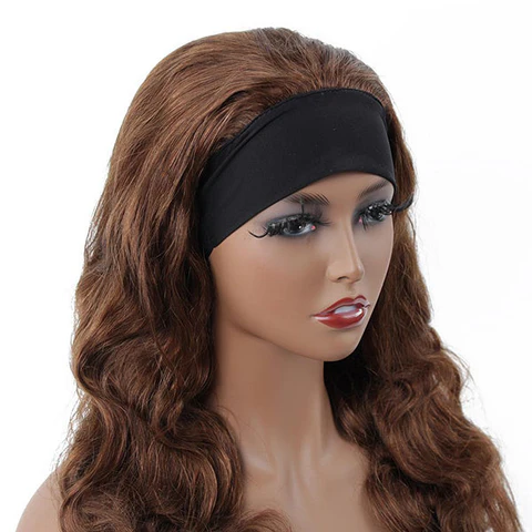 Color #4 Brown Body Wave Headband Human Hair Wigs For Black Woman No-Lace