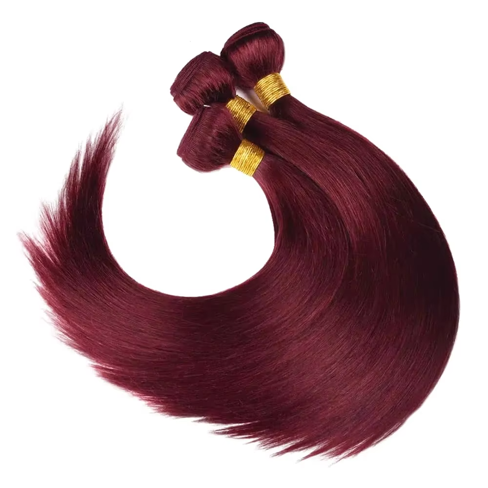 Red Bundles #99J Straight Human Hair 3 Bundles With 4x4 Closure Dark Burgundy Brazilian Remy Closure
