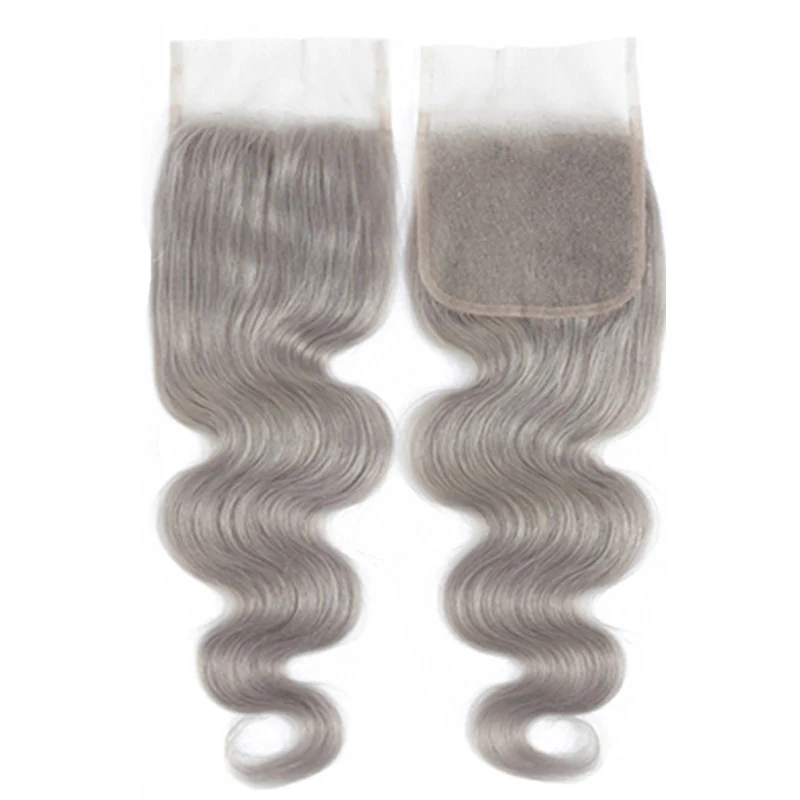 Silver Grey Body Wave 3 Bundles With 4x4 Lace Closure Remy Brazilian Human Hair Extension