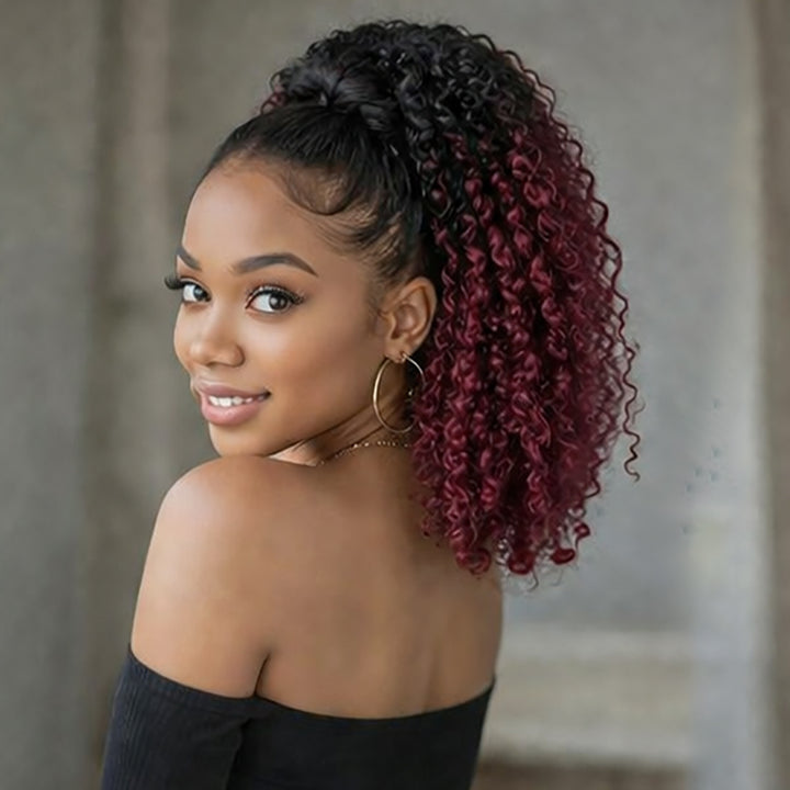 #T1B/99J Afro Curly Drawstring Ponytail Human Hair Extensions 100% Human Hair For Women