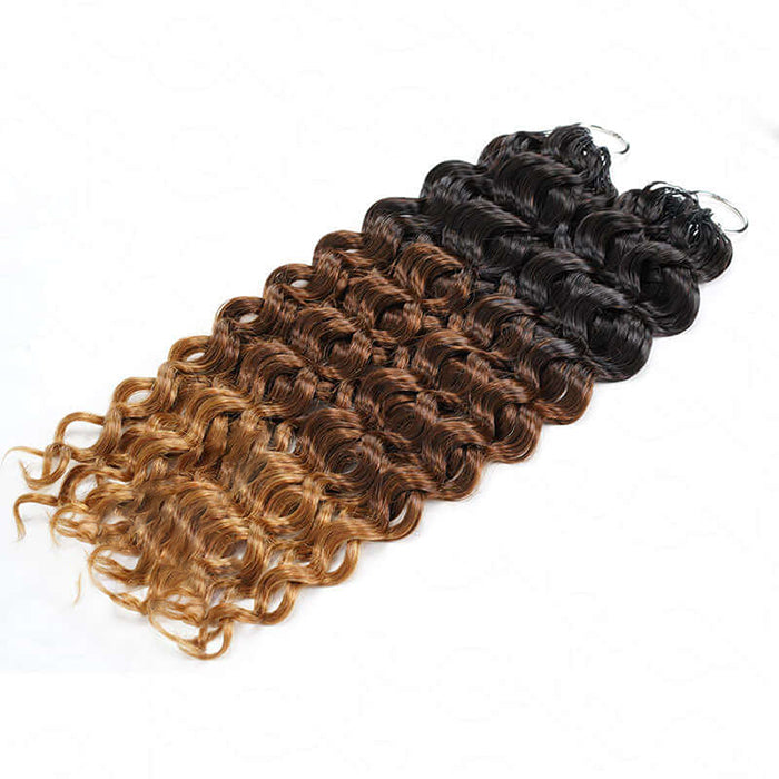 #T1B/4/27 Ombre Deep Wave Feather Crochet Human Hair Extensions