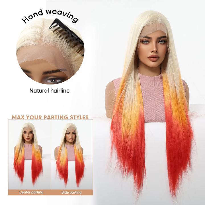 613 Blonde & Red Ombre Straight 4x4/13x4 Lace Front Transparent Lace 180%/200% Density Brazilian Wigs