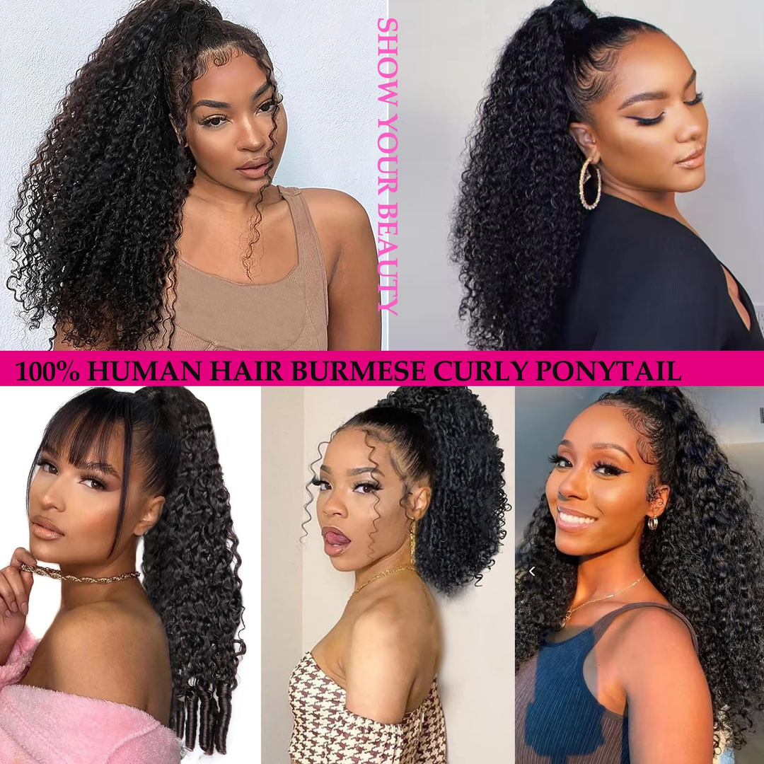 Extension de Cheveux Humains en Queue de Cheval avec Cordon de Serrage Vague d'Eau 