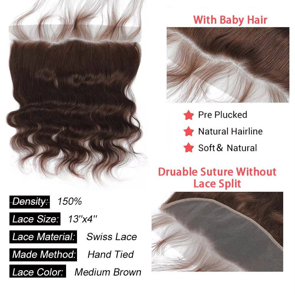 lumiere #4 Brown Body Wave 3 Bundles With 13x4 Lace Frontal Pre Colored Ear To Ear(No Code Need)