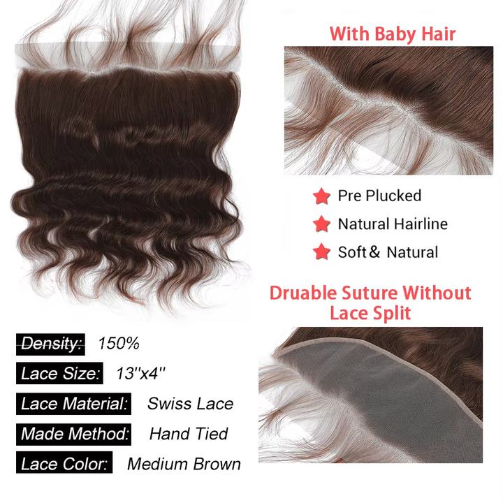 lumiere #4 Brown Body Wave 3 Bundles With 13x4 Lace Frontal Pre Colored Ear To Ear(No Code Need)