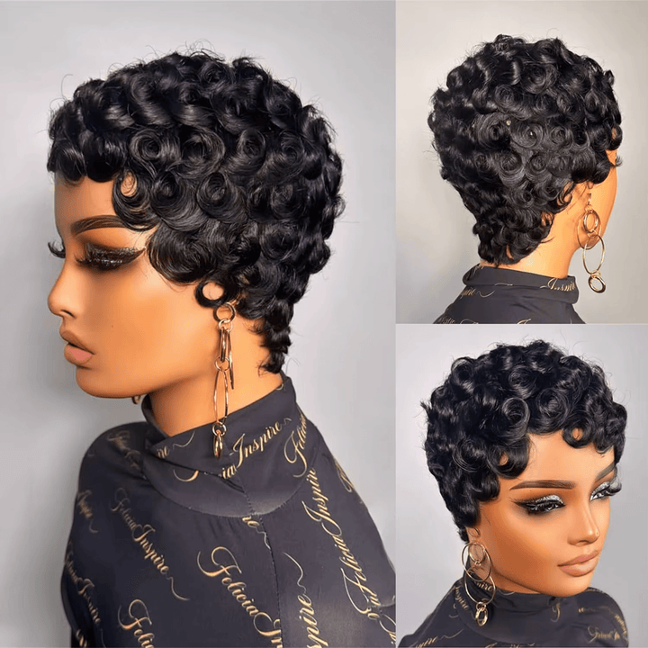 Short Bouncy Curly New Pixie Cut Wig 13x4 Lace Human Hair Wigs For Women Natural Color Daily Party Use Wig