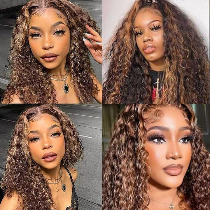 30 Inch P4/30 Water Wave 3 Bundles 10A Highlight Brown Blonde Weave Virgin Human Hair Weaving(No Code Need)