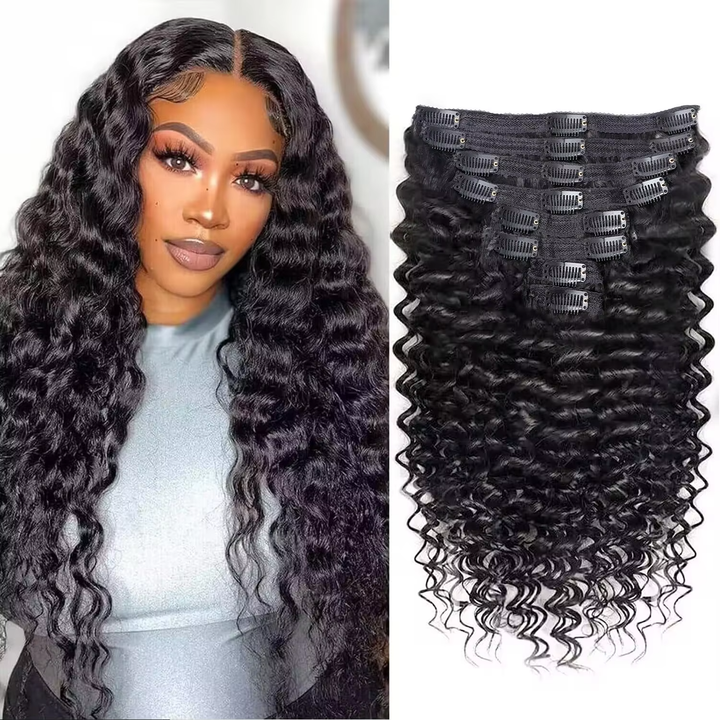 Brazilian Deep Wave Clips In 8PCS 120Grams/Set  10 PCS 160Grams/Set Natural Color Weft Extensions