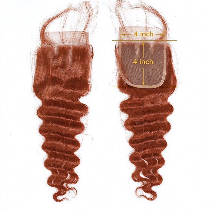 #33 Reddish Brown Loose Deep 3 Bundles 4X4 Transparent Lace Closure Brazilian Raw Human Hair  Extensions For Women(No Code Need)