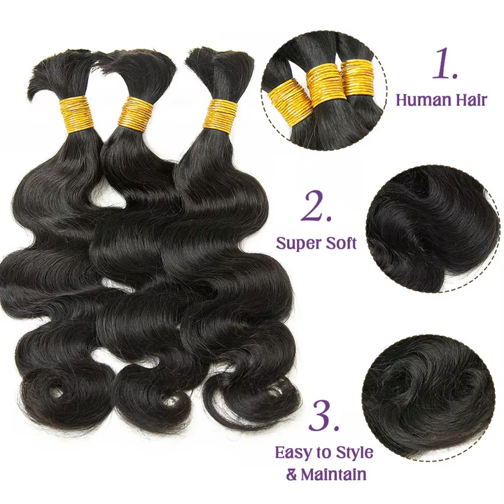 lumiere Natural Black Body Wave Bulk For Braiding Hair