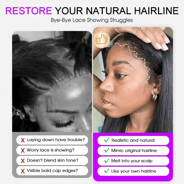 Glueless 4C Curly Edges 13x4 Lace Frontal Wigs Body Wave With Realistic Type Hairline