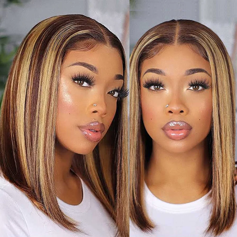 Lumiere Highlight P4/27 Straight 5x5x1 T Part Lace Short Bob Wigs Hair For Black Women(No Code Need)