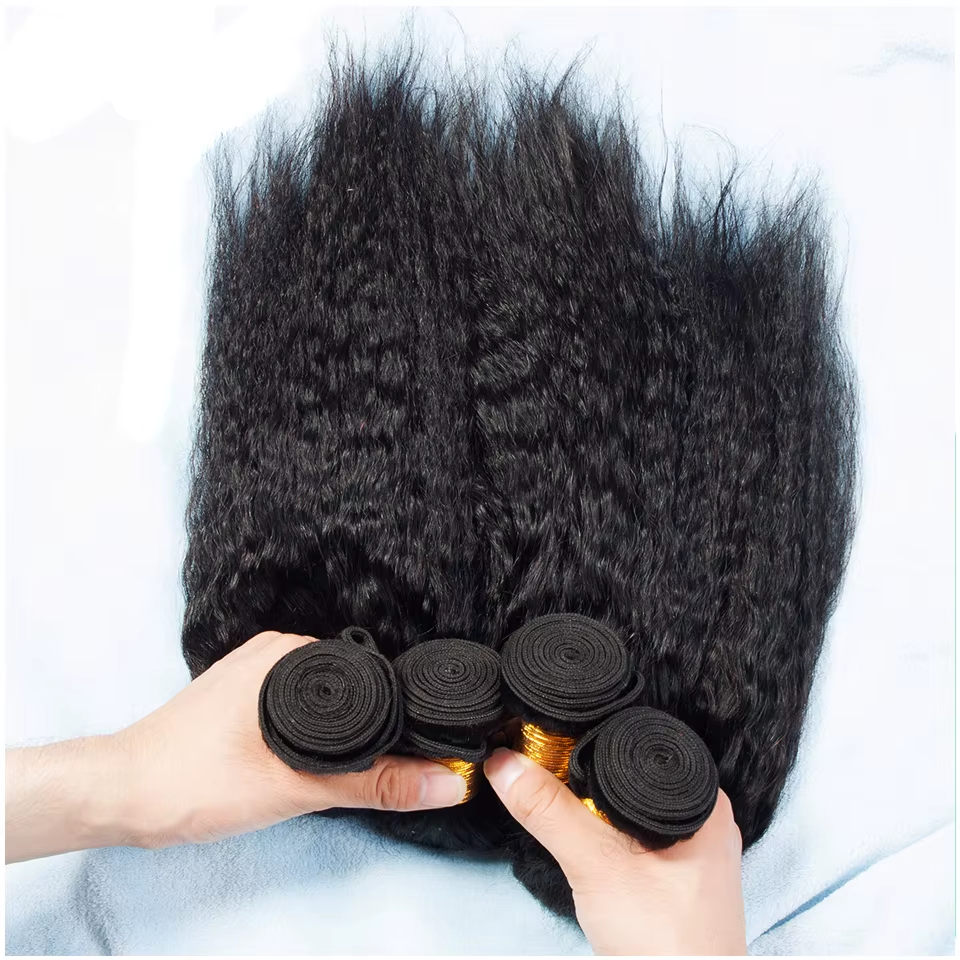 Lumiere 15A Kinky Straight Human Hair 4 Bundles Yaki Bundles Brazilian Raw Human Hair Extensions for Women