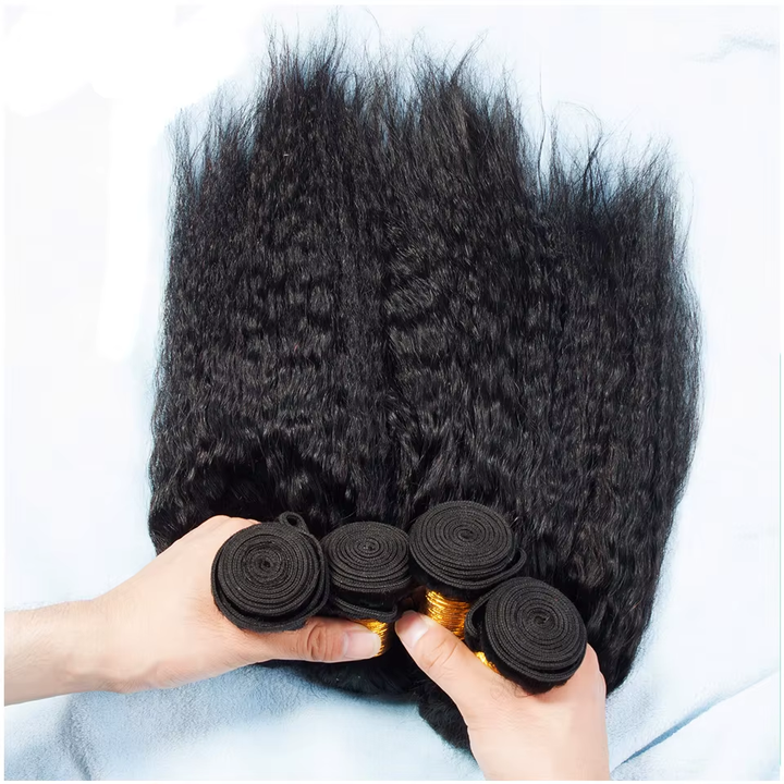 Lumiere 15A Kinky Straight Human Hair 4 Bundles Yaki Bundles Brazilian Raw Human Hair Extensions for Women