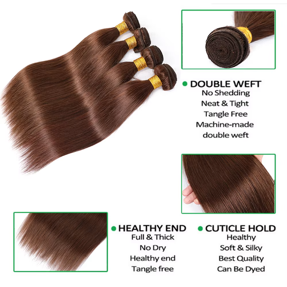 #4 Brown Body Wave 3 Bundles avec 4X4 Lace Closure 100% cheveux humains vierges 