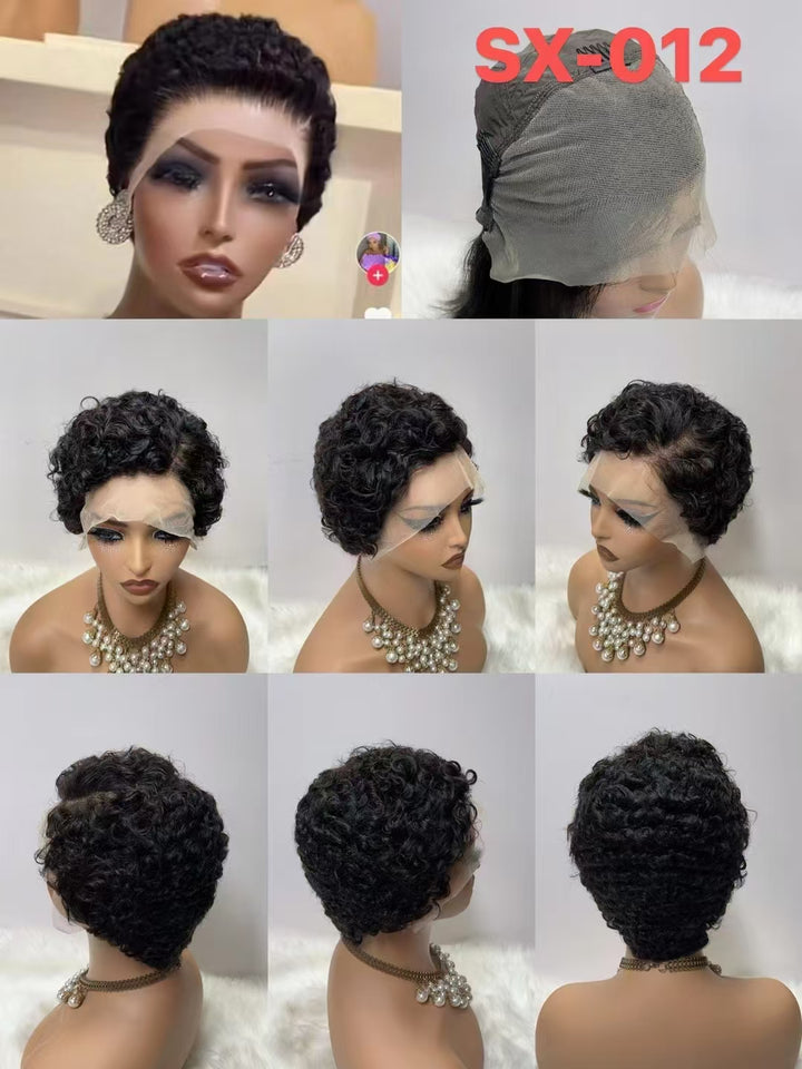 Natural Black Short Curly Hair 13x4 Lace Frontal Wigs New Pixie Cut Human Hair For Women