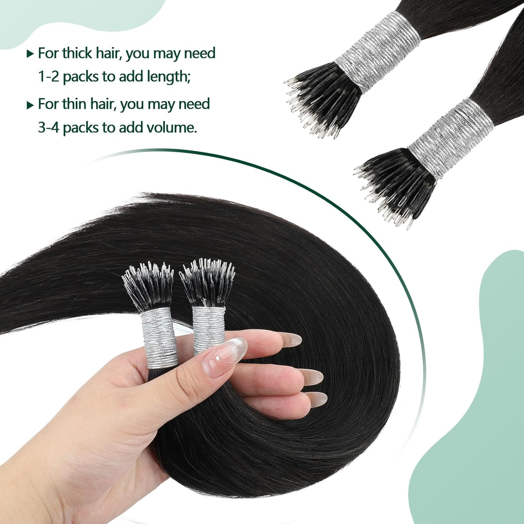Nano Ring Hair Extensions Straight Human Hair Natural Black Micro Bead Hair Extensions for Women Daily Use 100g/set