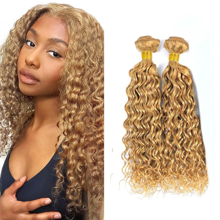 #27 Bundles Human Hair Water Wave 2 Bundles Brazilian Virgin  Hair  Honey Blonde  Human Hair Extensions