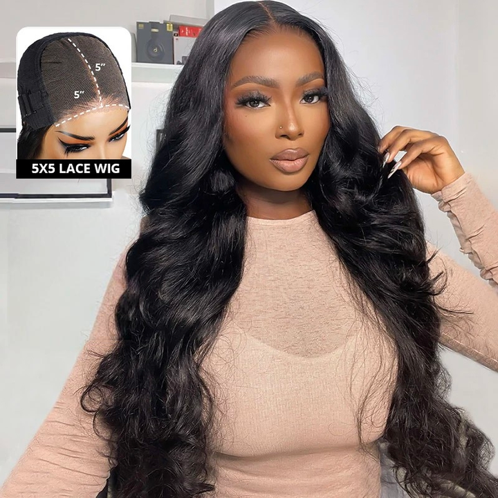 Longue ligne droite Wear &amp; Go Glueless Lace Frontal perruques de cheveux humains 