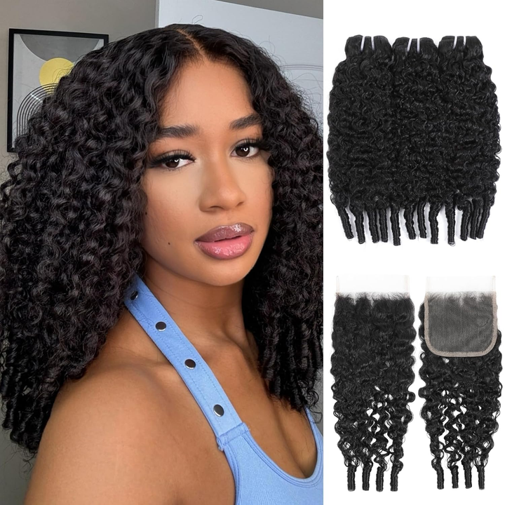 Bundles brésiliens Funmi Loose Wave 3 avec fermeture en dentelle transparente 4x4 HD 