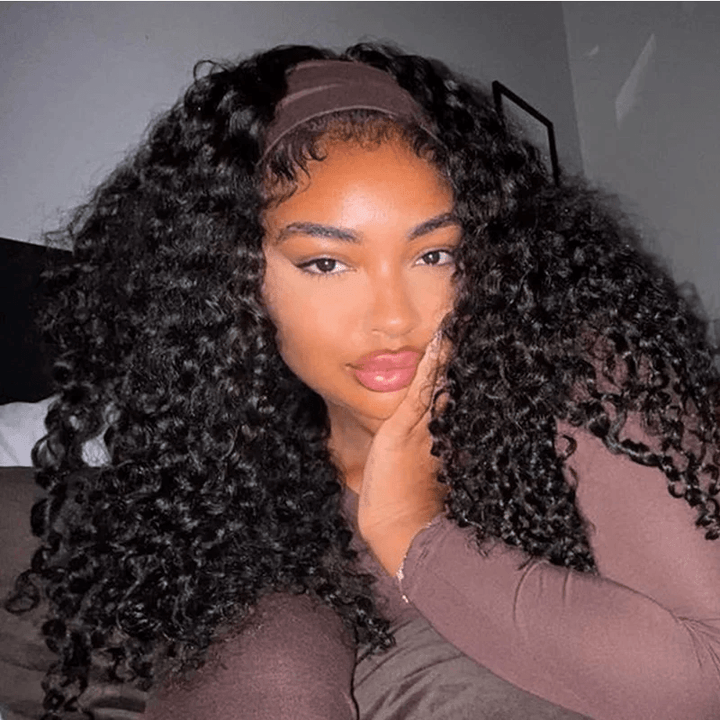 Kinky Straight Bandeau Perruque de Cheveux Humains Glueless Machine Made Non-Lace Wigs 
