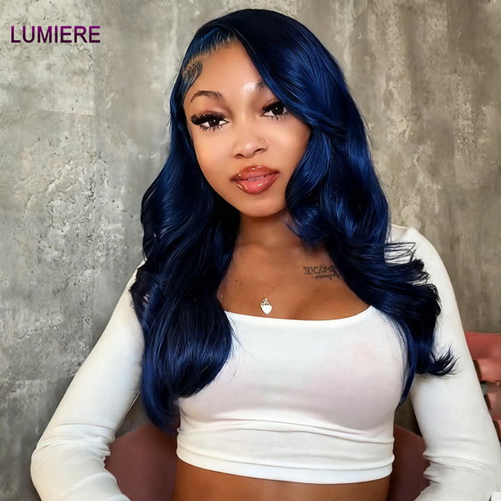 Lumiere Dark Blue Bomb Pre Colored 13x4 Body/Straight Wave Lace Frontal Human Hair Wig (No Code Need)