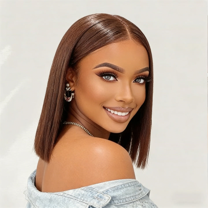 Perruque de dentelle sans colle pré-plumée de cheveux humains de vague de corps courte de dentelle frontale de Bob 