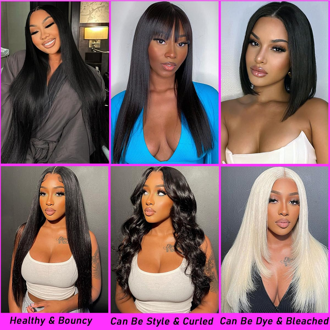 (B2) 4 Bundles Straight Hair with 13x4 Lace Frontal Brazilian Hair Weave Bundles
