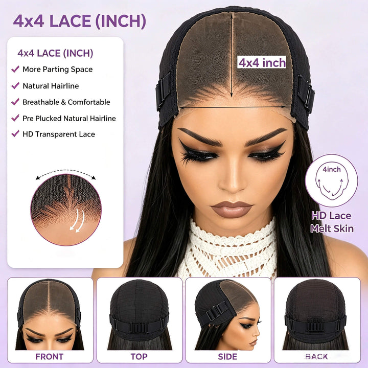 Bords 4C | Indétectable Kinky Straight Kinky Edges 13x4 Frontal Lace Glueless Wig | Inspiré d'Afro 