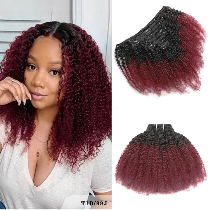 1B/99J Afro curly Clips In Human Hair Extensions 8 Pieces/Set 120G