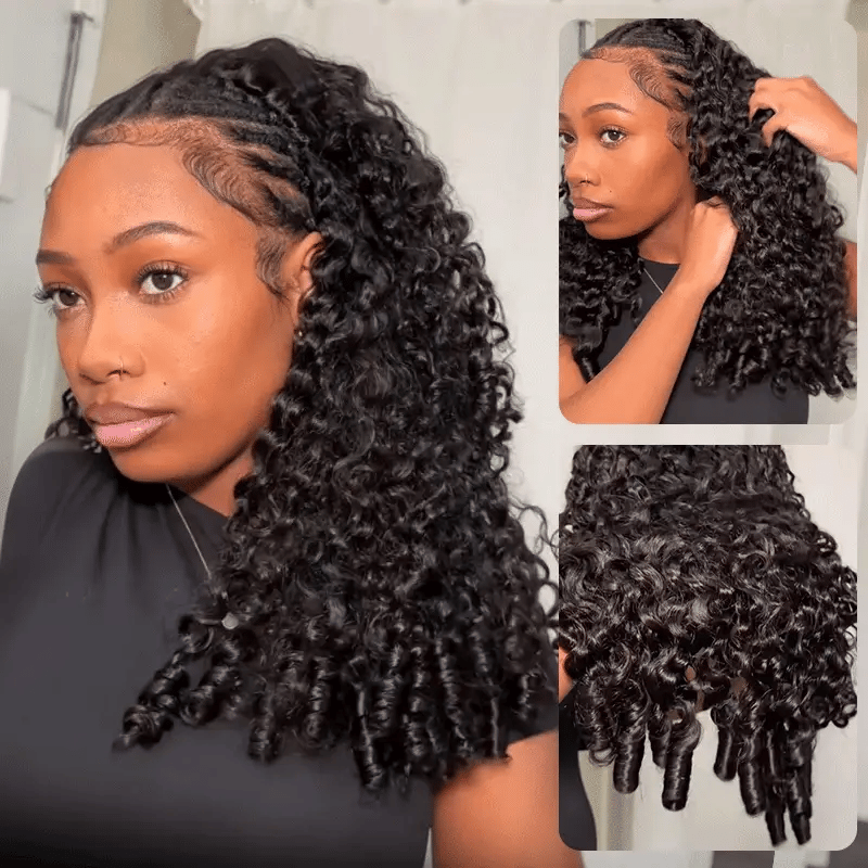 [3 In 1 Half ] Half Wig Burmese Curly Install Half With Drawstring Glueless Beginner Friendly