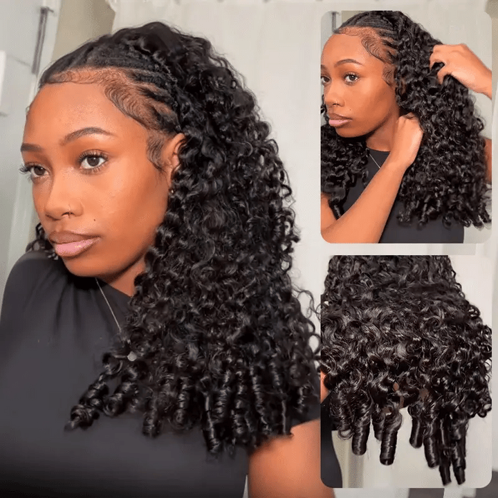 [3 In 1 Half ] Half Wig Burmese Curly Install Half With Drawstring Glueless Beginner Friendly