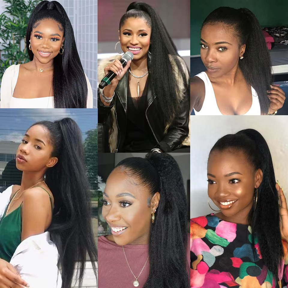 Ship In 24Hours-Lumiere Kinky Straight Wrap Around Ponytail Human Hair Brazilian Pony Tail Extensions For Women 160g