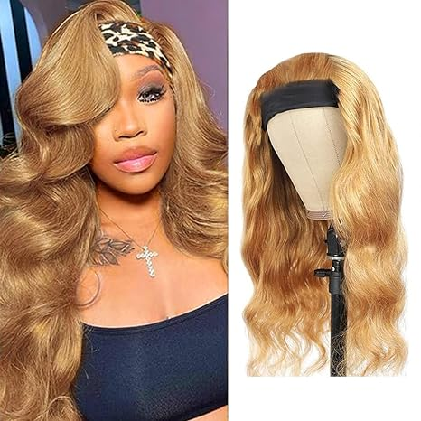 #27 Body Wave Headband Human Hair Wigs For Women 150% Density Glueless No Lace Wig Honey Blonde Headband Wigs