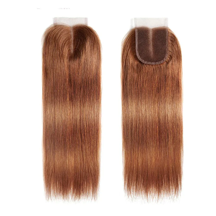 #30 Brown Colored 4x4 Closure Brazilian Straight Human Hair