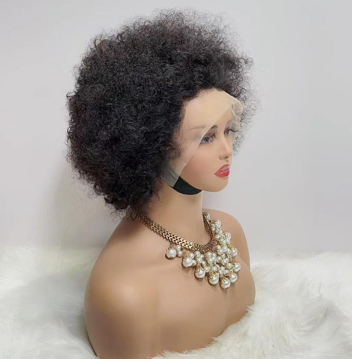 Natural Black 13x4 Lace Frontal New Pixie Cut Afro Kinky Curly Wig Explosive Hair Wigs For Women