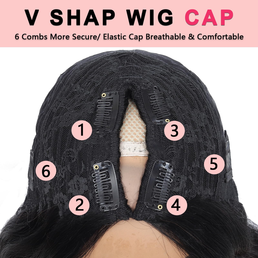 V Part Wig Human Hair Kinky Straight Clip in Wig Natural Color No Leave Out Highlight Wig Human Hair 180%/200% Density