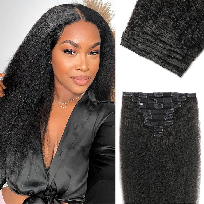 Ship In 24Hours-Kinky Straight Clip In Human Hair Extensions 8 Pieces/Set 120G Ship Free