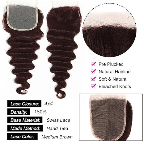 Chocolate Blown Loose Deep 3 Bundles With 4X4 Transparent Lace Closure  Human Hair