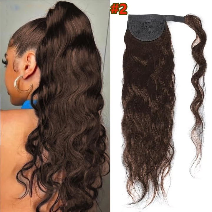 Body Wave Wrap Around Ponytail Human Hair #2 Dark Brown Color Brazilian Hair Magic Paste Pony Tail Extentions