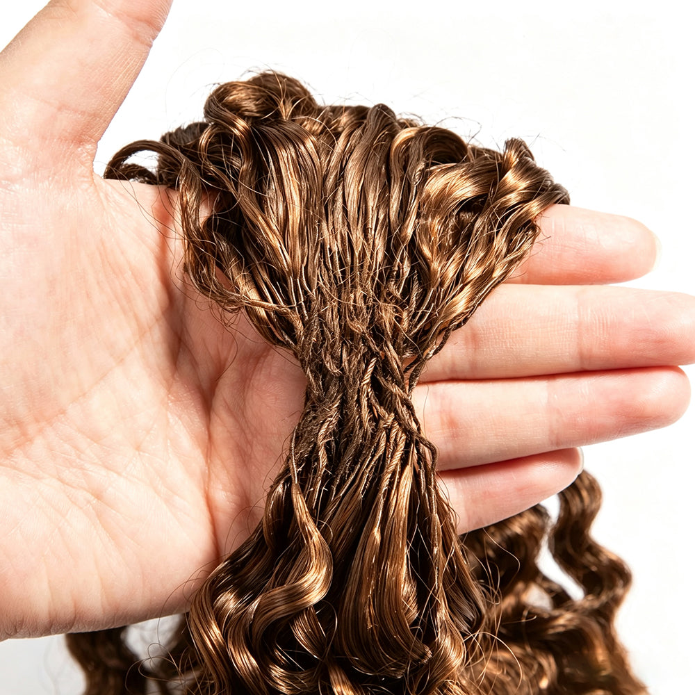 Lumiere #4 Brown Burmese Curly  Feather Crochet Human Hai Invisible Crochet Knots Hair(No Code Need)