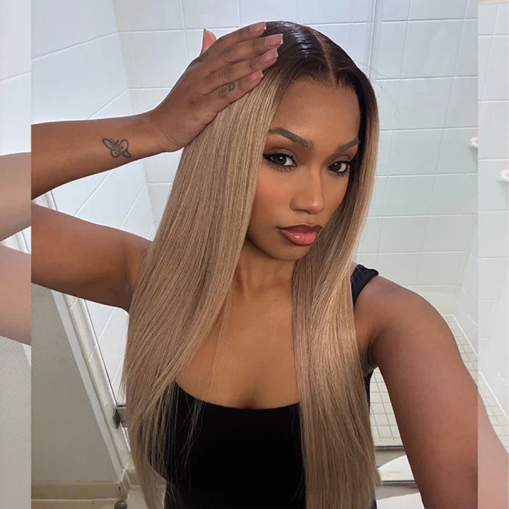 Lumiere Root4/Ash Blonde Body Wave Glueless Wig 13x4 Lace Front Human Hair Wigs 200% Density (#1B Colored)