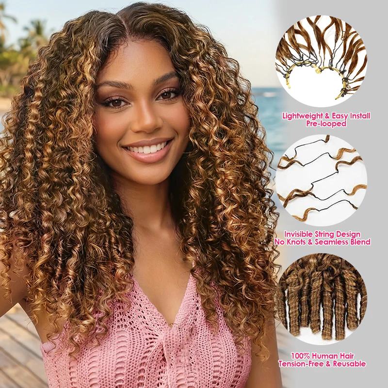 Lumiere Highlight P4/27 Color Burmese Curly Feather Crochet Human Hair Extensions(No Code Need)