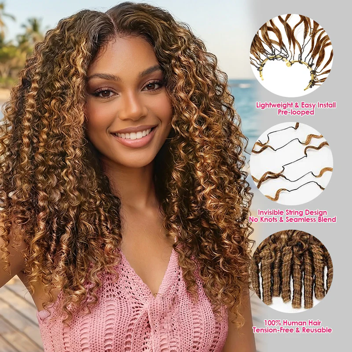 Lumiere Highlight P4/27 Color Burmese Curly Feather Crochet Human Hair Extensions(No Code Need)