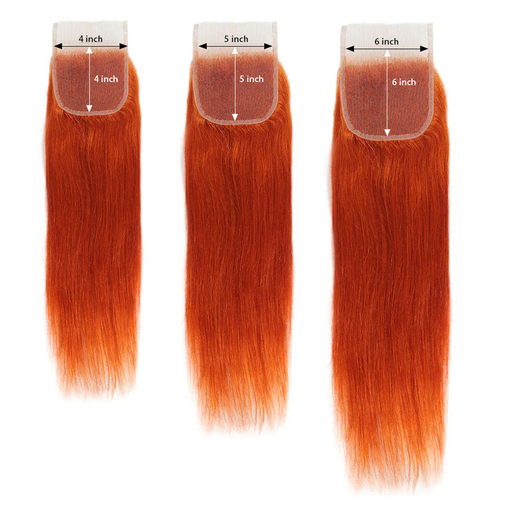 #350 Ginger Orange Straight  100% Human Hair 4 Bundles With 5x5/6x6 Closure Brazilian Raw Virgin Hair Double Weft Bundle for Black Women